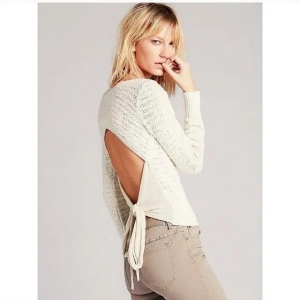 Free People Cream Open-Back Sweater